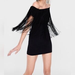 Zara off the shoulder fringe dress small